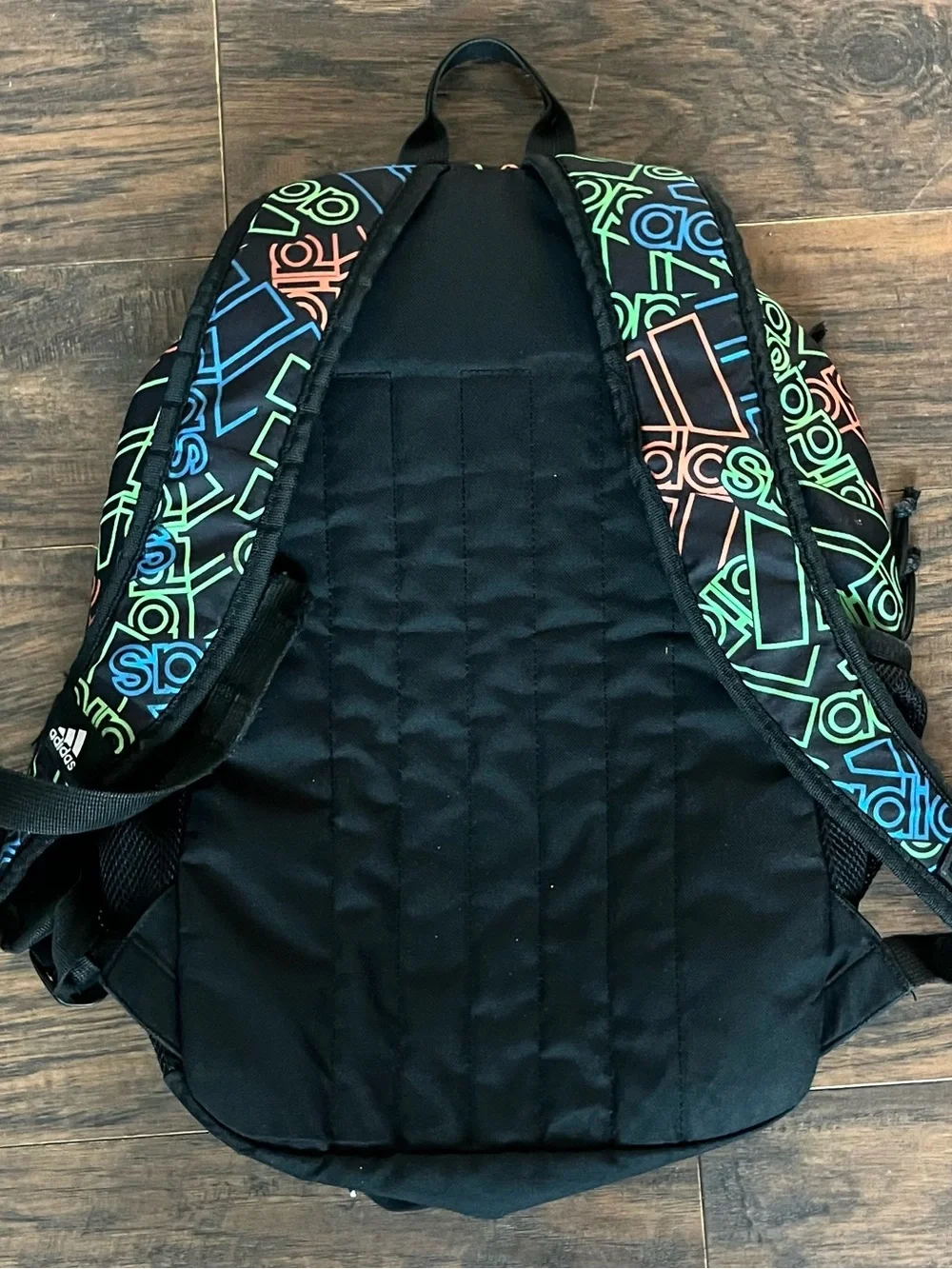 adidas Black Backpack with Neon Logo Pattern